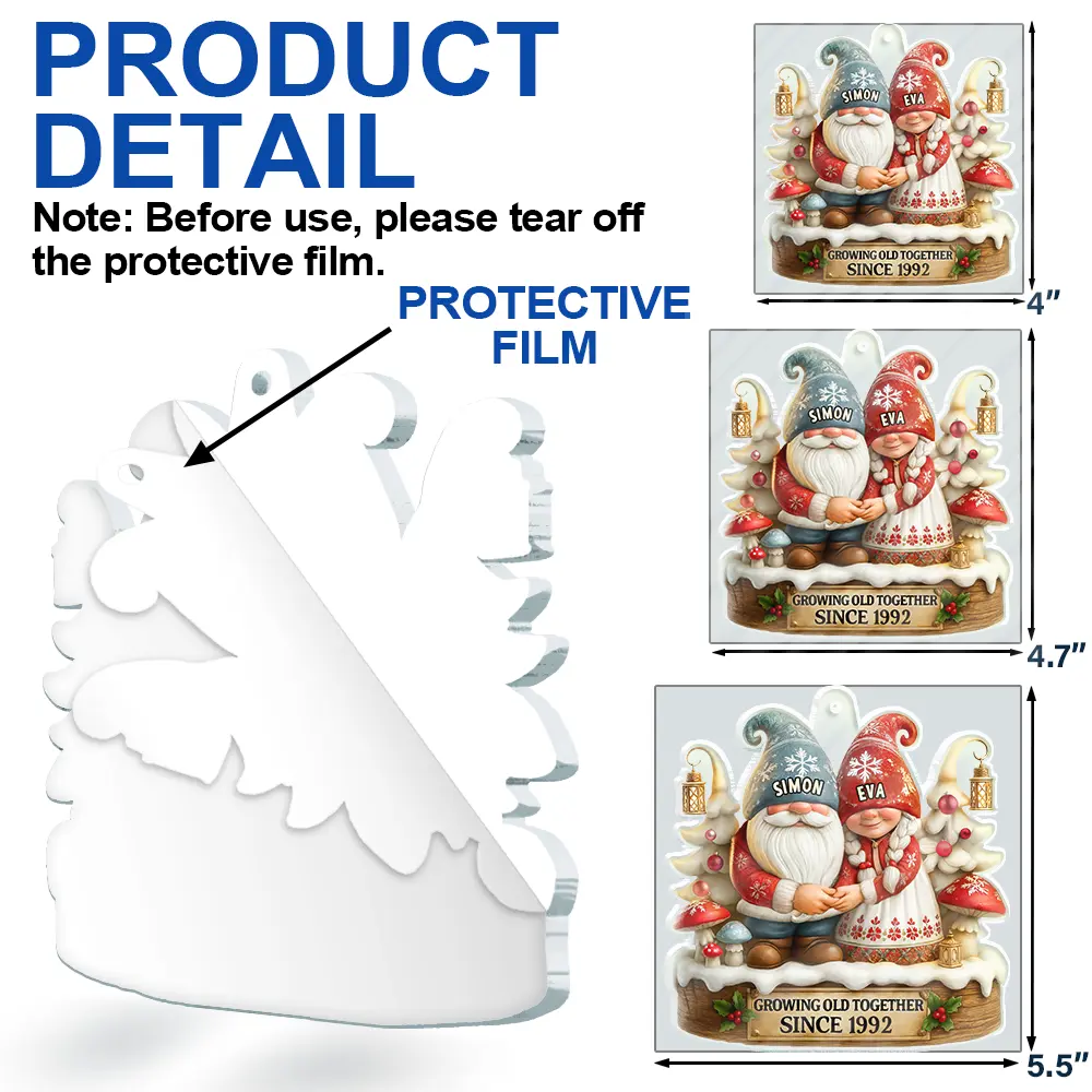 3D Effect Gnome Couple Growing Old Together - Personalized Custom Shaped Acrylic Ornament - Image 6