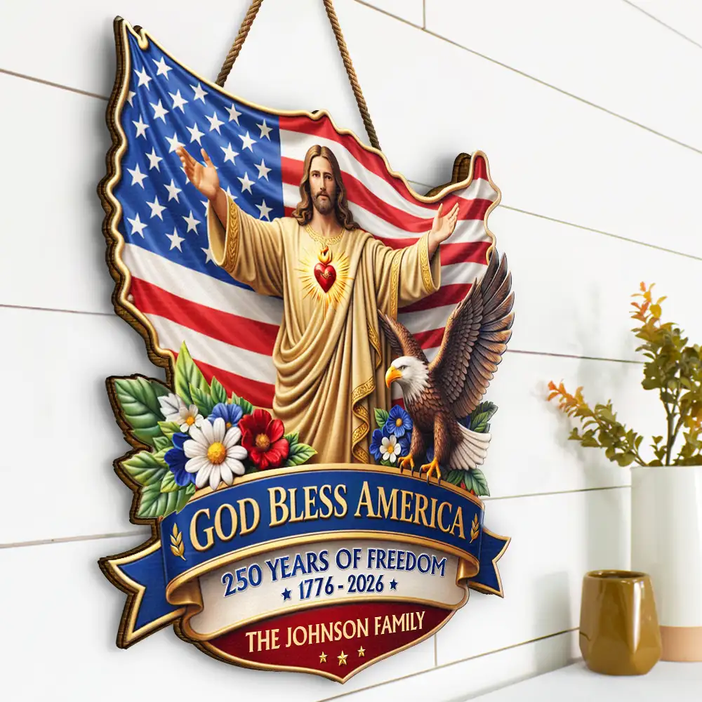 3D Effect God Bless America - Personalized Custom Shaped Wood Sign - Image 2