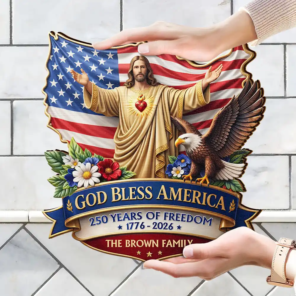 3D Effect God Bless America - Personalized Custom Shaped Wood Sign - Image 4