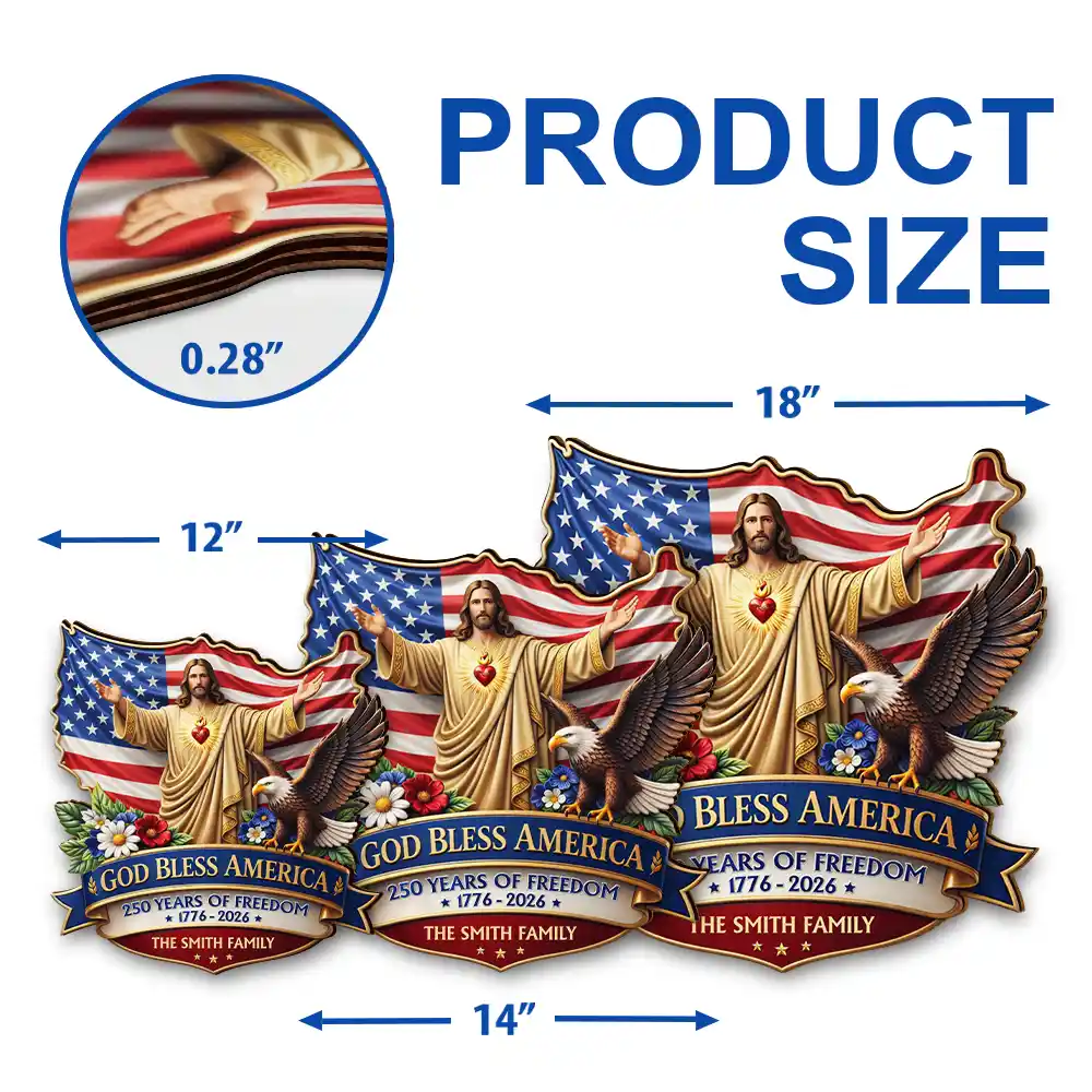 3D Effect God Bless America - Personalized Custom Shaped Wood Sign - Image 5