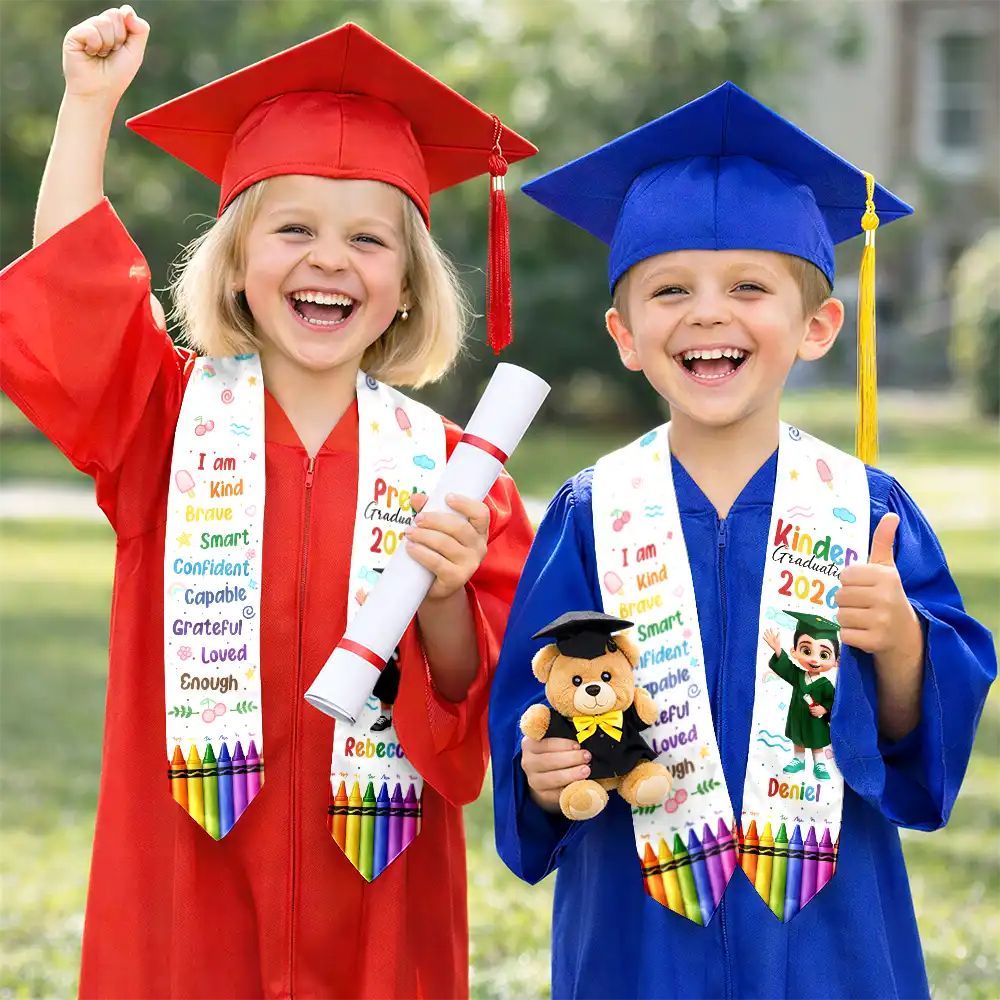 3D Effect Graduation Kid Baby I Am Kind I Am Smart - Personalized Kid Graduation Stole - Image 4