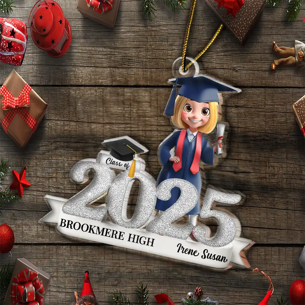 3D Effect Graduation Woman Man - Personalized Custom Shaped Acrylic Ornament - Image 5