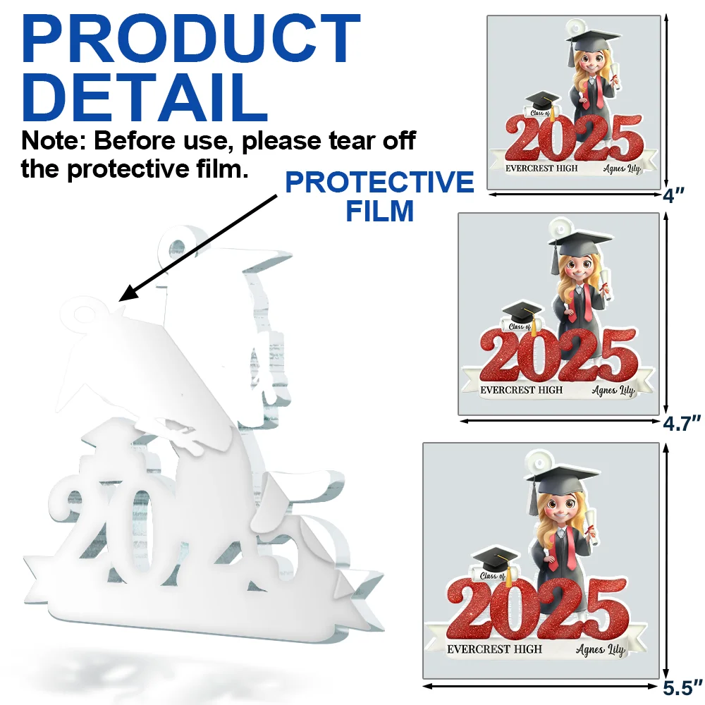 3D Effect Graduation Woman Man - Personalized Custom Shaped Acrylic Ornament - Image 6