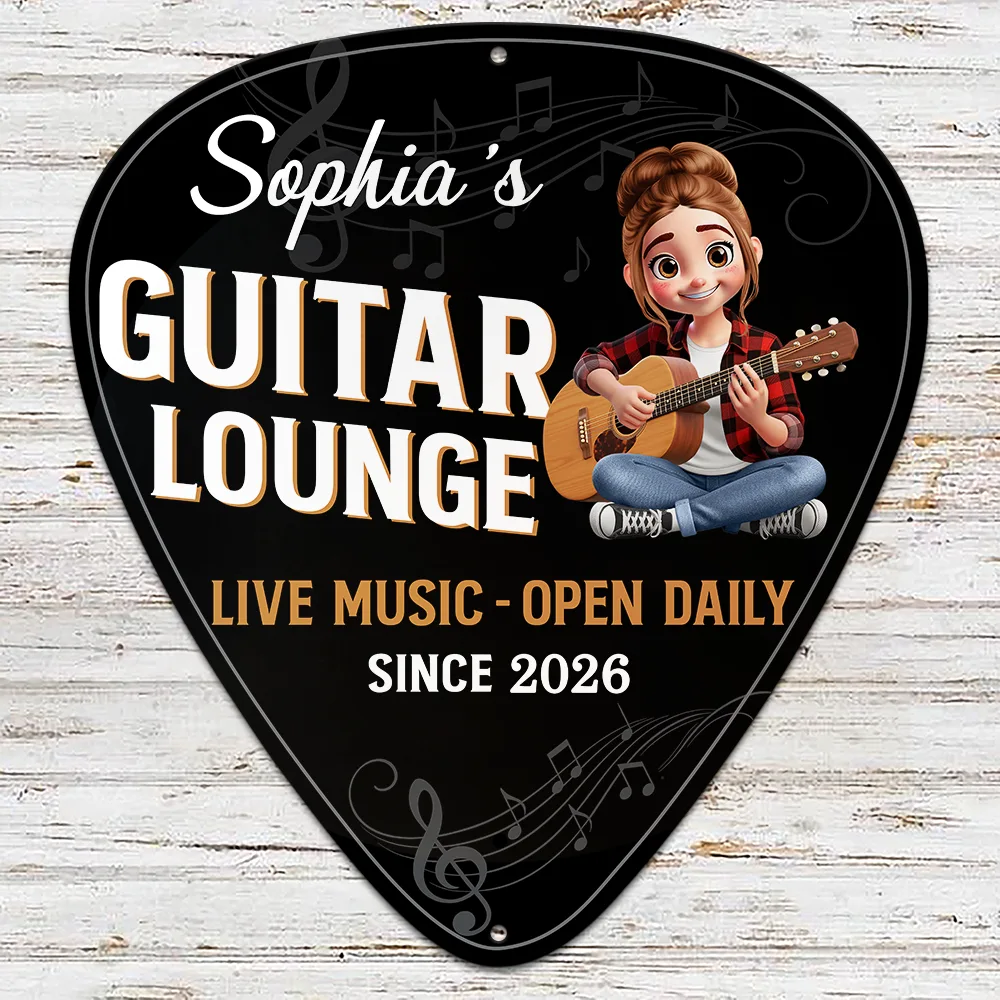 3D Effect Guitar Player Music Lounge - Personalized Custom Shaped Metal Sign - Image 2