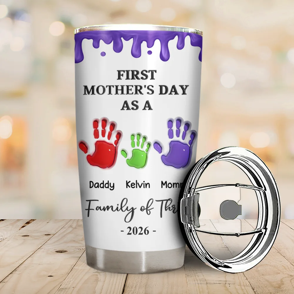 3D Effect Handprints Family - Personalized Tumbler - Image 2