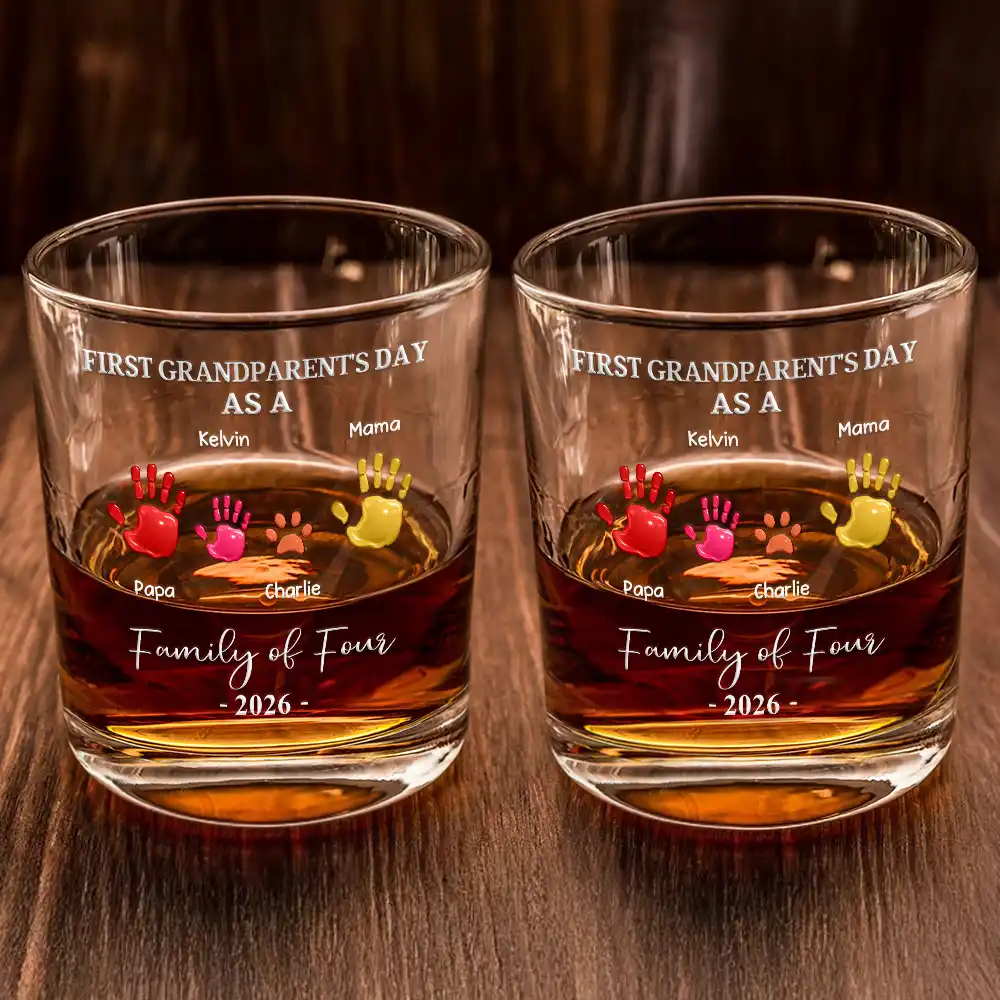 3D Effect Handprints Family - Personalized Whiskey Glass - Image 2