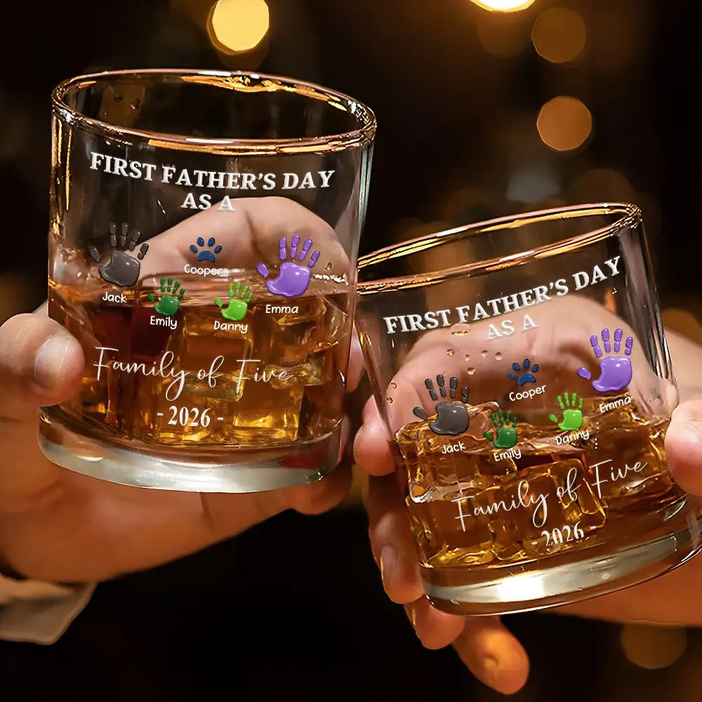 3D Effect Handprints Family - Personalized Whiskey Glass - Image 3