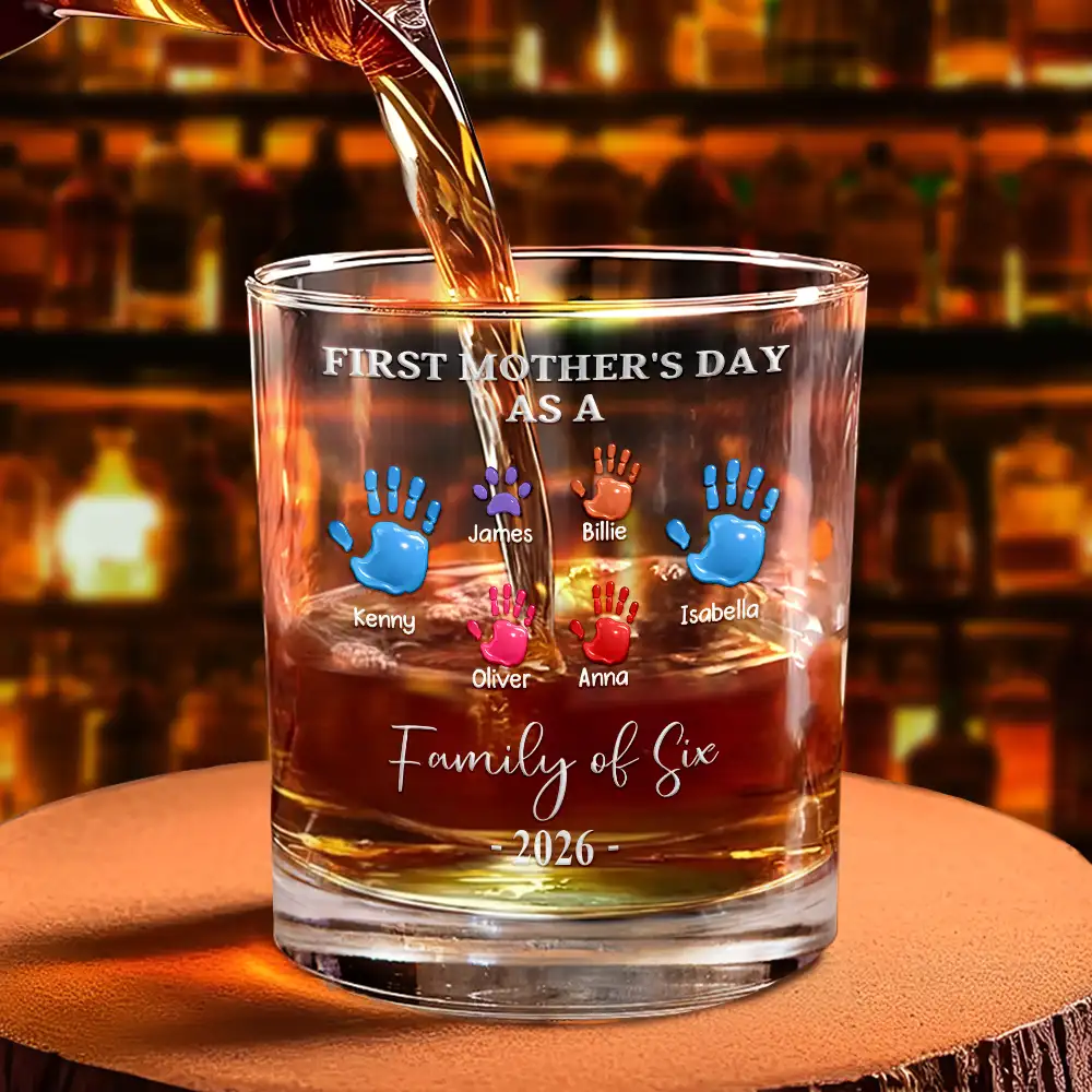 3D Effect Handprints Family - Personalized Whiskey Glass - Image 4