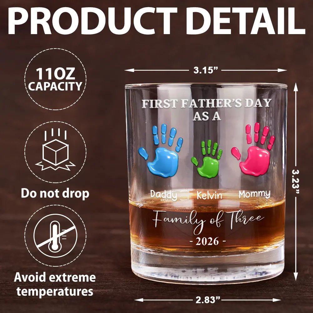 3D Effect Handprints Family - Personalized Whiskey Glass - Image 5