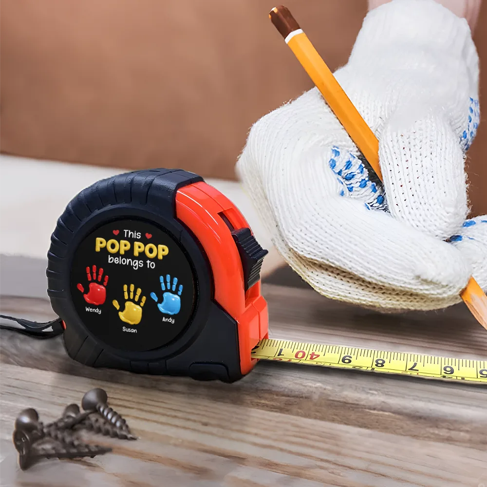 3D Effect Handprints This Papa Grandpa Belongs To - Personalized Tape Measure - Image 4