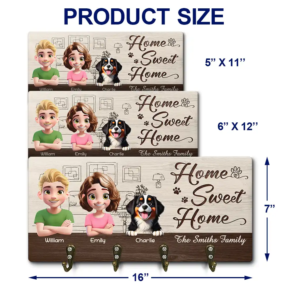 3D Effect Home Sweet Home - Personalized Wood Key Holder - Image 4