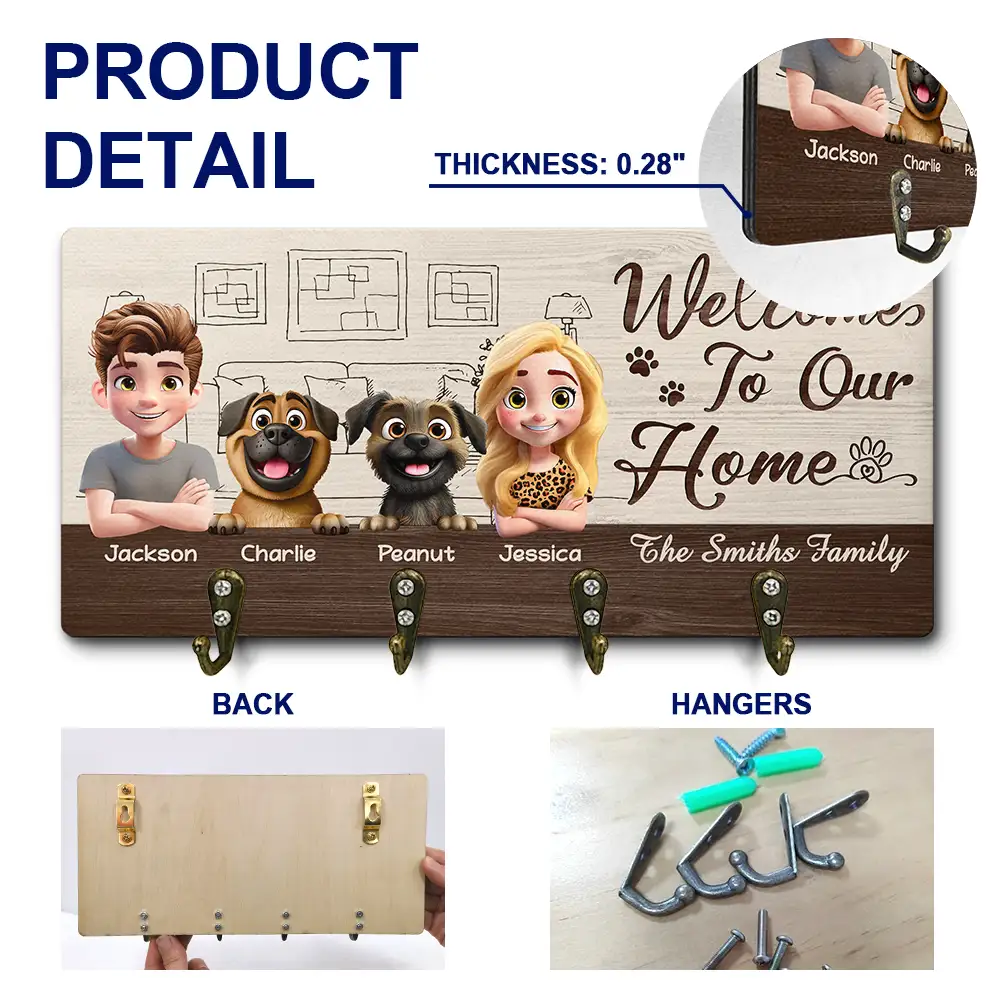 3D Effect Home Sweet Home - Personalized Wood Key Holder - Image 5