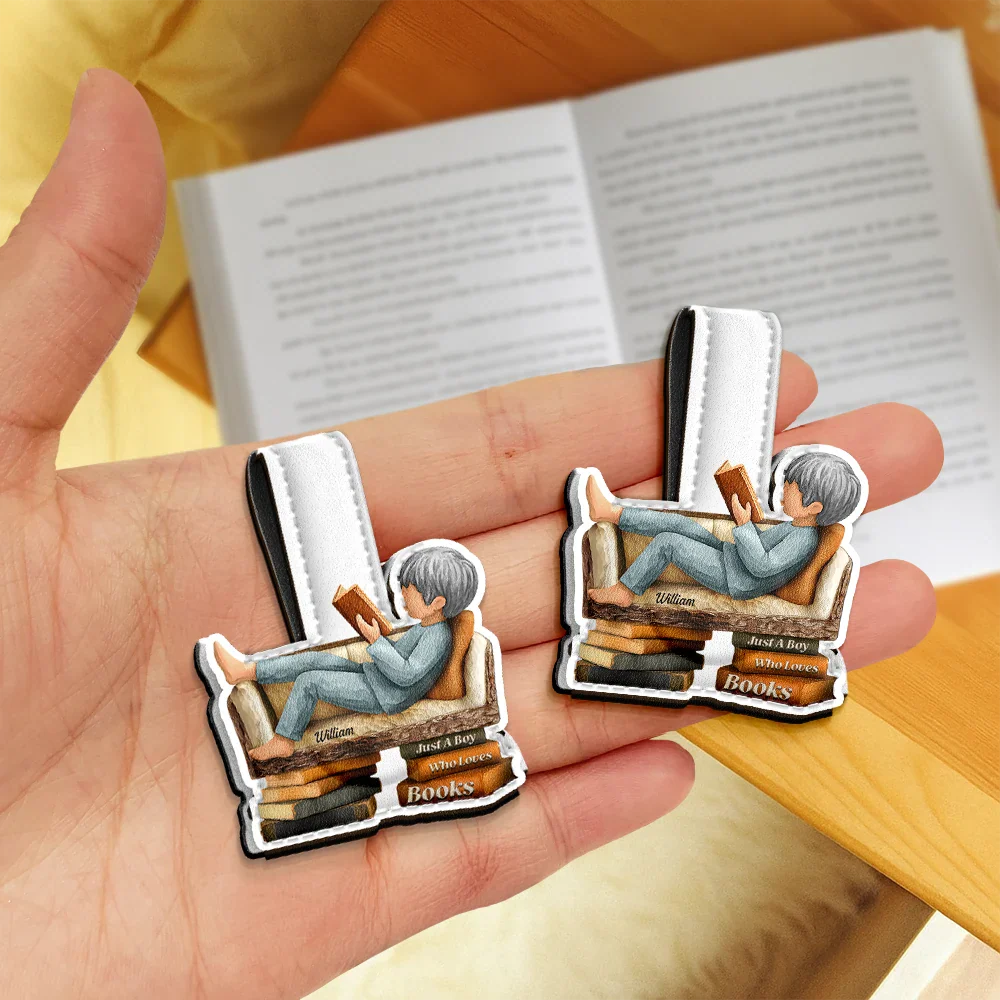 3D Effect Just A Girl Who Loves Books - Personalized Custom Shaped Leather Magnetic Bookmark - Image 3