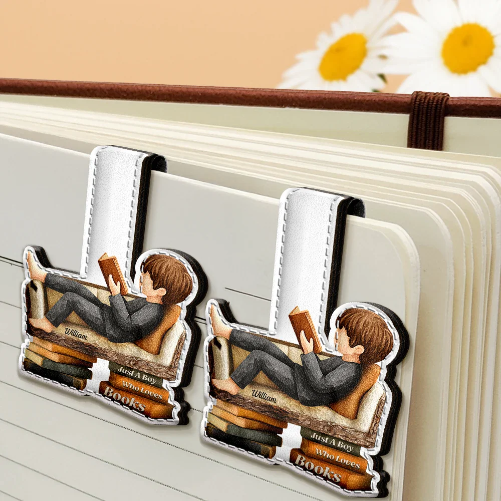 3D Effect Just A Girl Who Loves Books - Personalized Custom Shaped Leather Magnetic Bookmark - Image 4