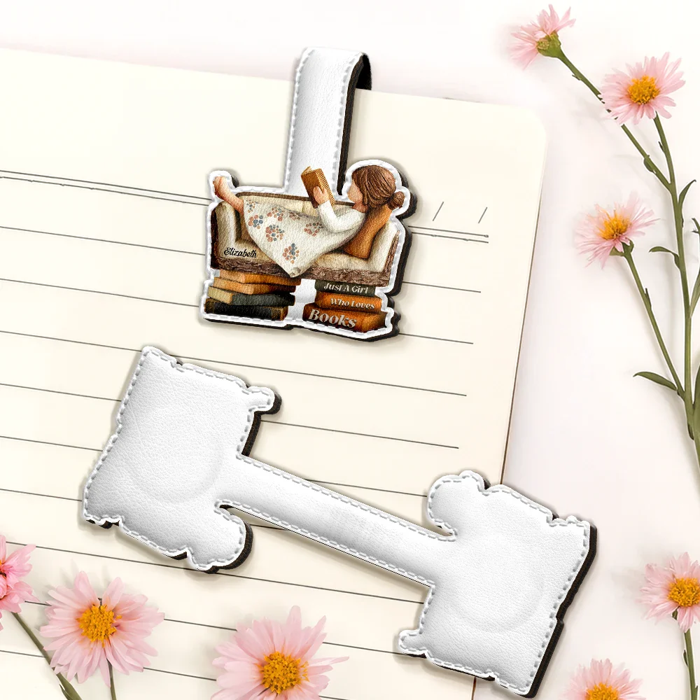 3D Effect Just A Girl Who Loves Books - Personalized Custom Shaped Leather Magnetic Bookmark - Image 5