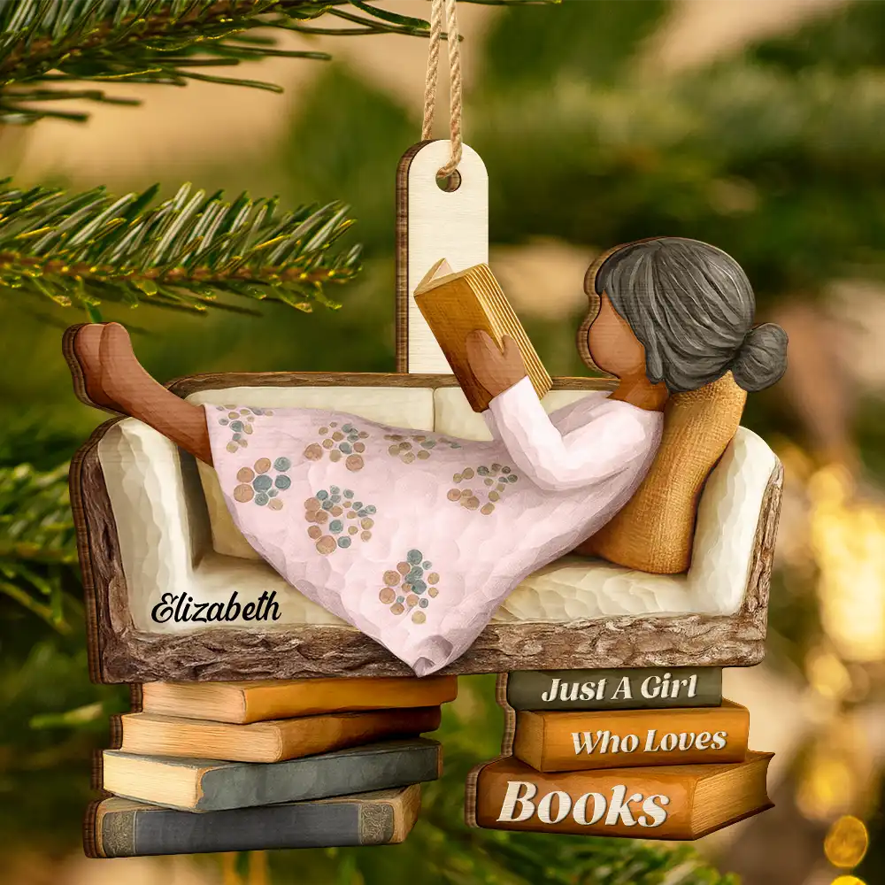 3D Effect Just A Girl Who Loves Books - Personalized Custom Shaped Wooden Ornament - Image 3