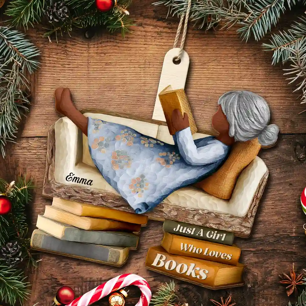 3D Effect Just A Girl Who Loves Books - Personalized Custom Shaped Wooden Ornament - Image 5