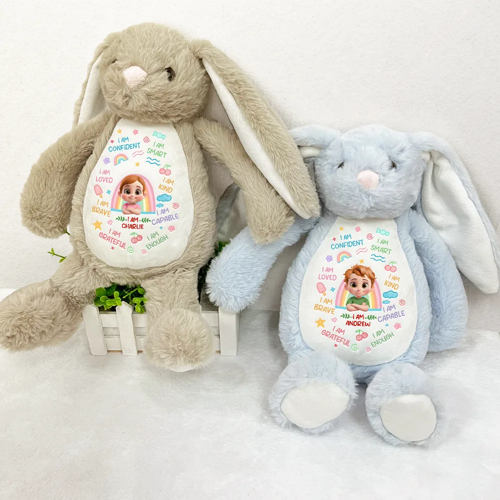 3D Effect Kid Baby I Am Kind I Am Smart - Personalized Soft Toy Bunny - Image 3