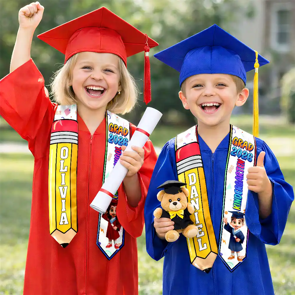 3D Effect Kid Graduation Kindergarten Preschool - Personalized Kid Graduation Stole - Image 4