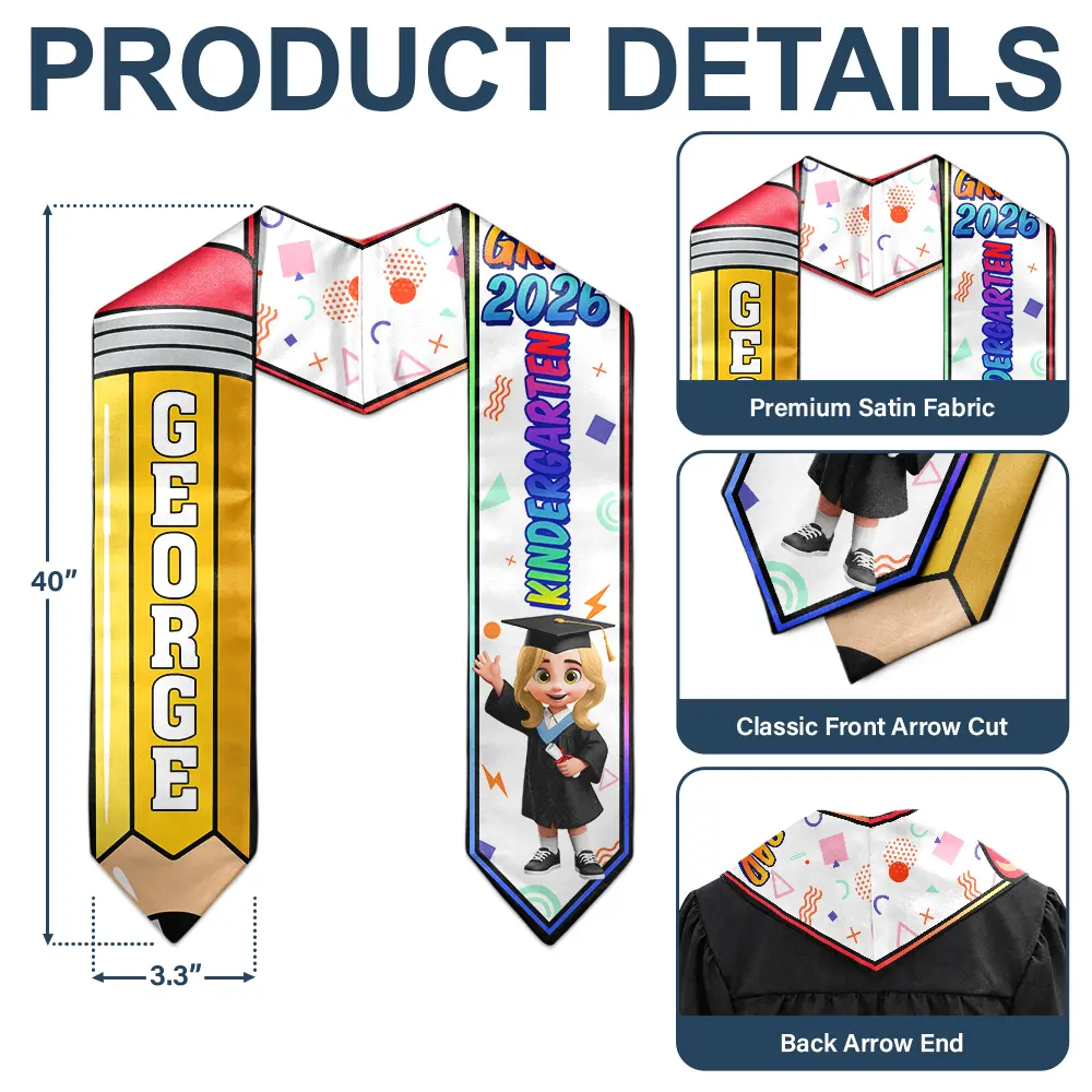 3D Effect Kid Graduation Kindergarten Preschool - Personalized Kid Graduation Stole - Image 5