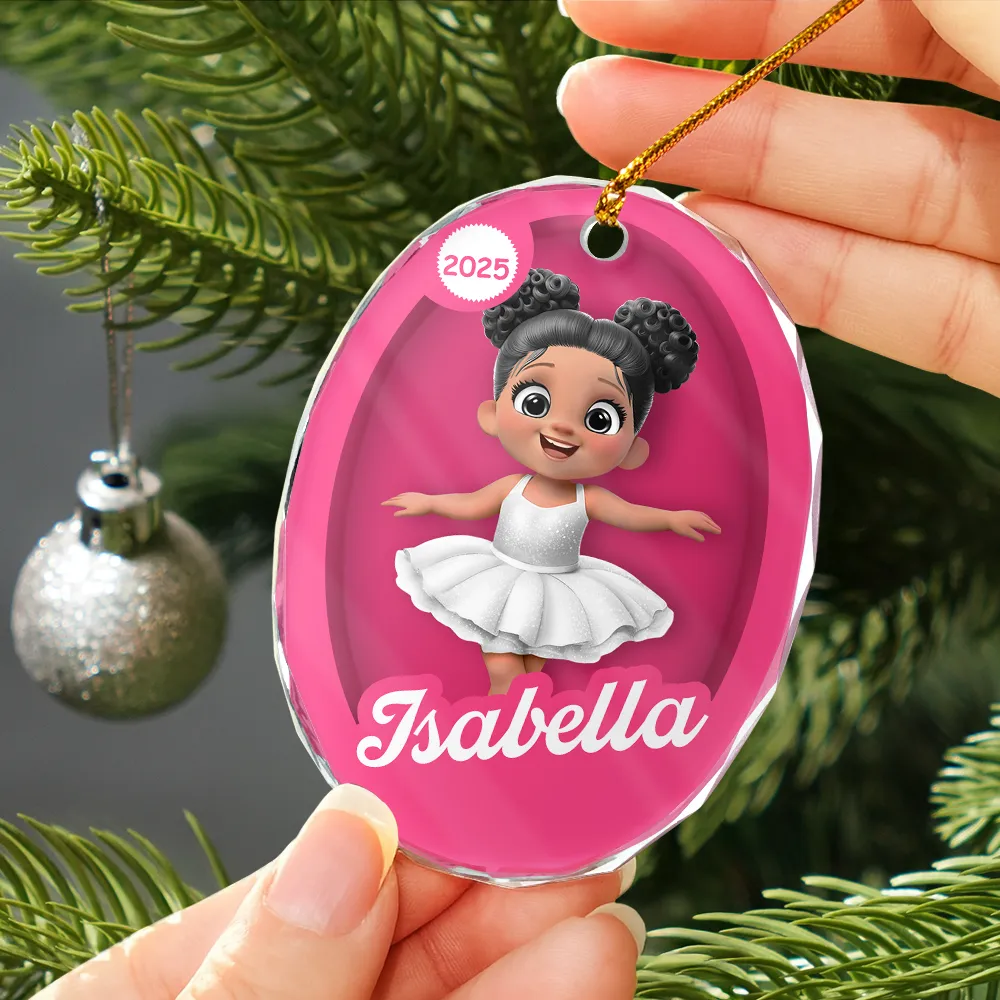 3D Effect Kid In Toy Box - Personalized Oval Glass Ornament - Image 3