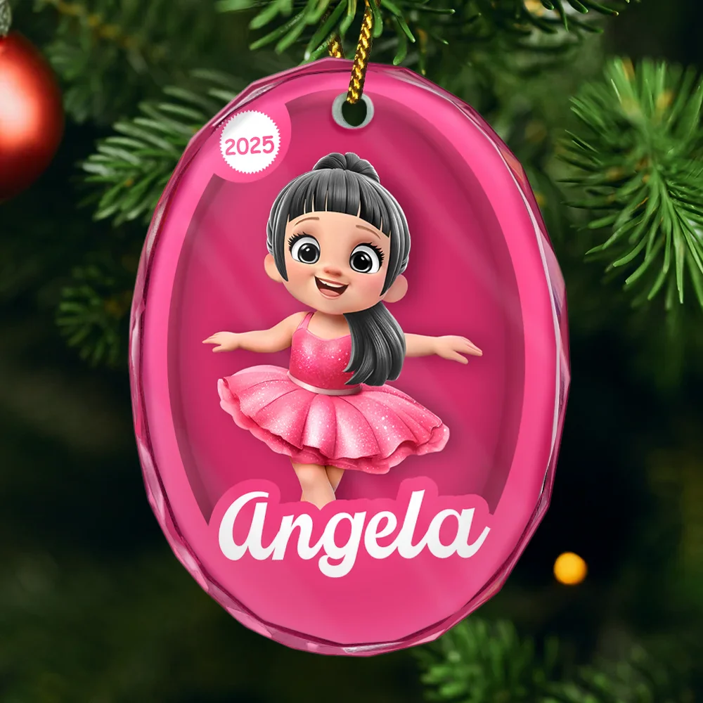 3D Effect Kid In Toy Box - Personalized Oval Glass Ornament - Image 4