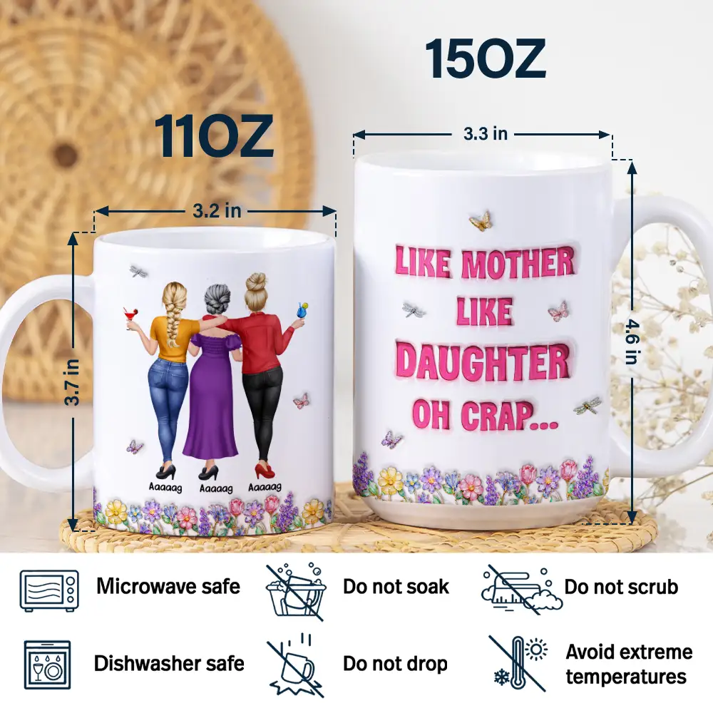3D Effect Like Mother Like Daughter Oh Crap - Personalized White Edge-to-Edge Mug - Image 5