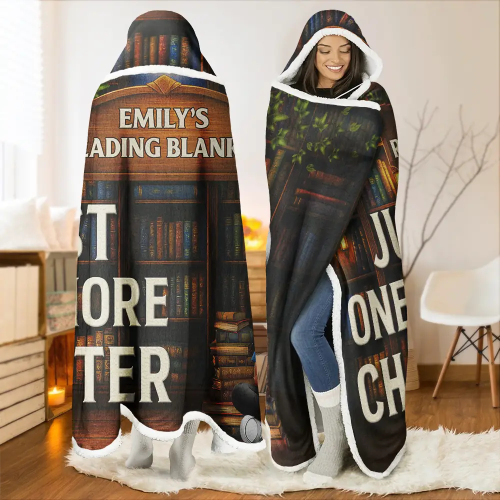 3D Effect Man Woman Reading Blanket - Personalized Wearable Hooded Blanket - Image 2
