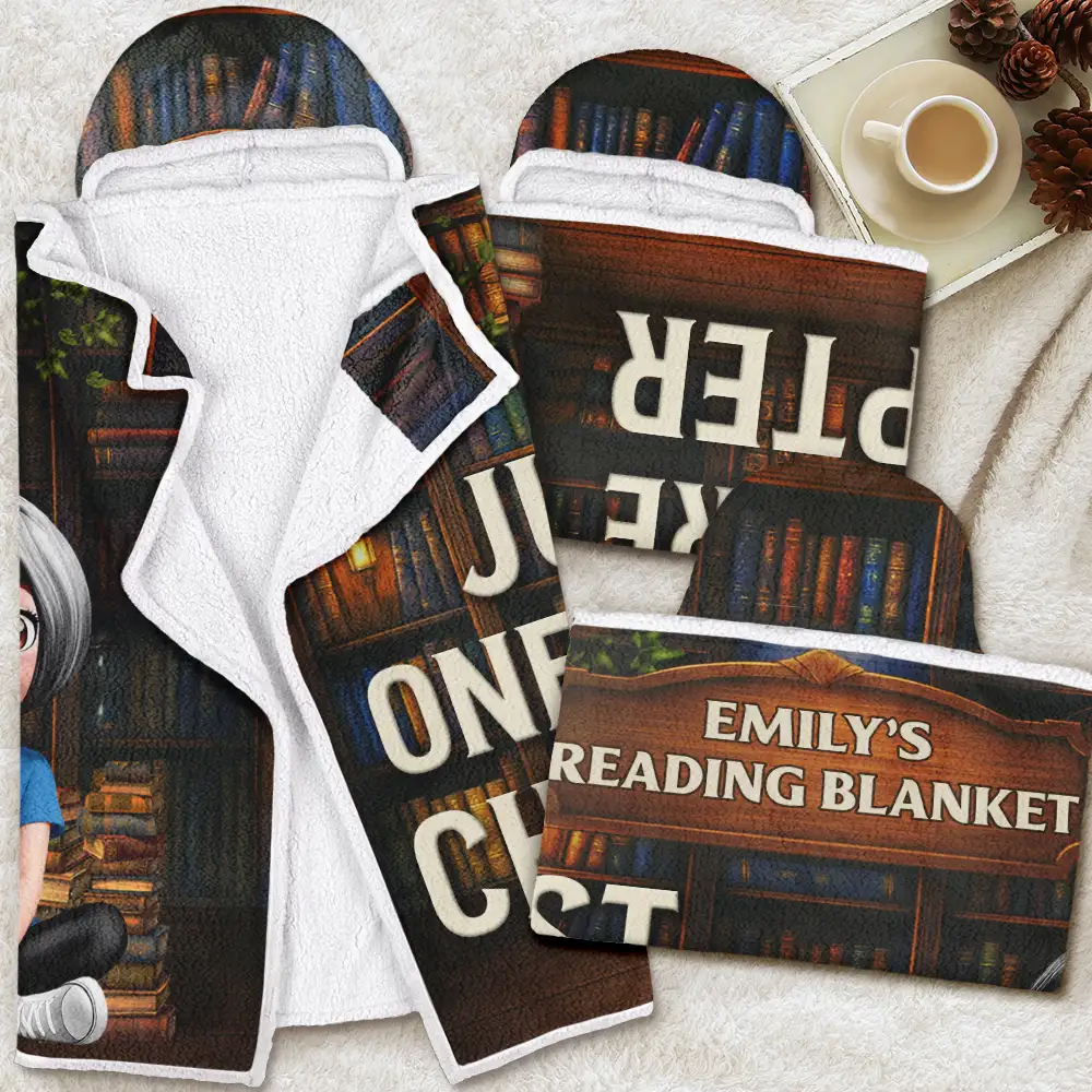 3D Effect Man Woman Reading Blanket - Personalized Wearable Hooded Blanket - Image 4
