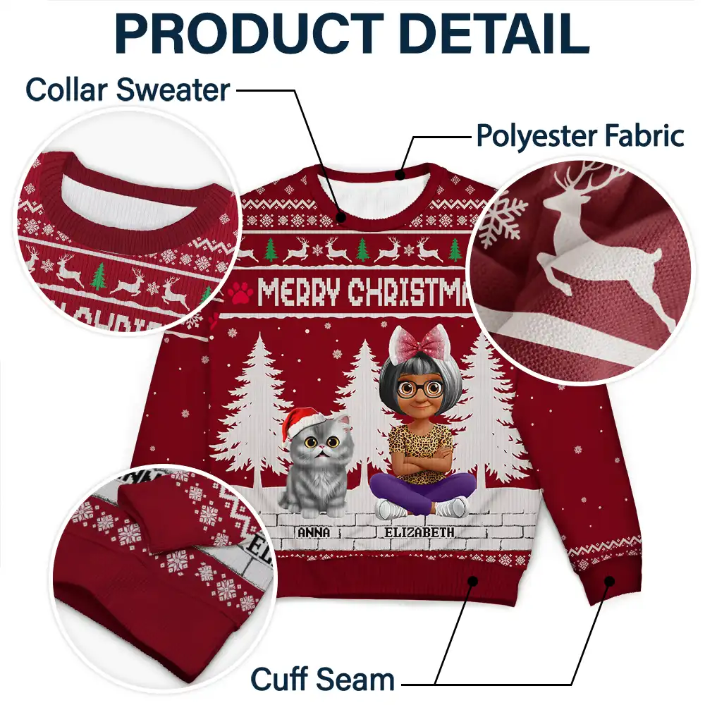 3D Effect Meowy Catmas - Personalized Unisex Ugly Sweater - Image 6