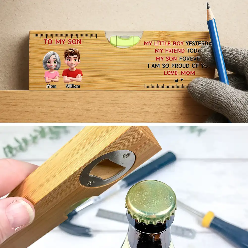 3D Effect My Little Boy Yesterday My Son Forever - Personalized Bottle Opener Wood Level - Image 5