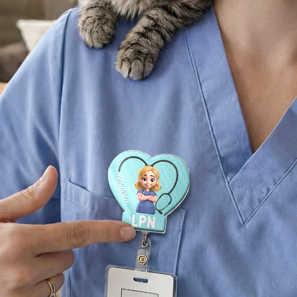 3D Effect Nurse Job Title Heart - Personalized Badge Reel - Image 2