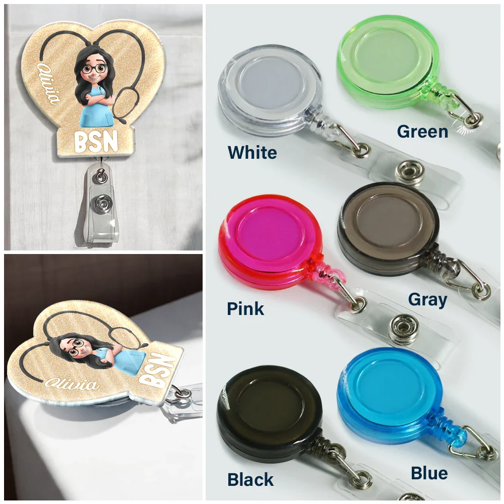 3D Effect Nurse Job Title Heart - Personalized Badge Reel - Image 3