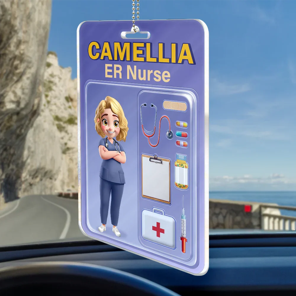 3D Effect Nurse Job Title Pack Packaging - Personalized Acrylic Car Hanger - Image 2