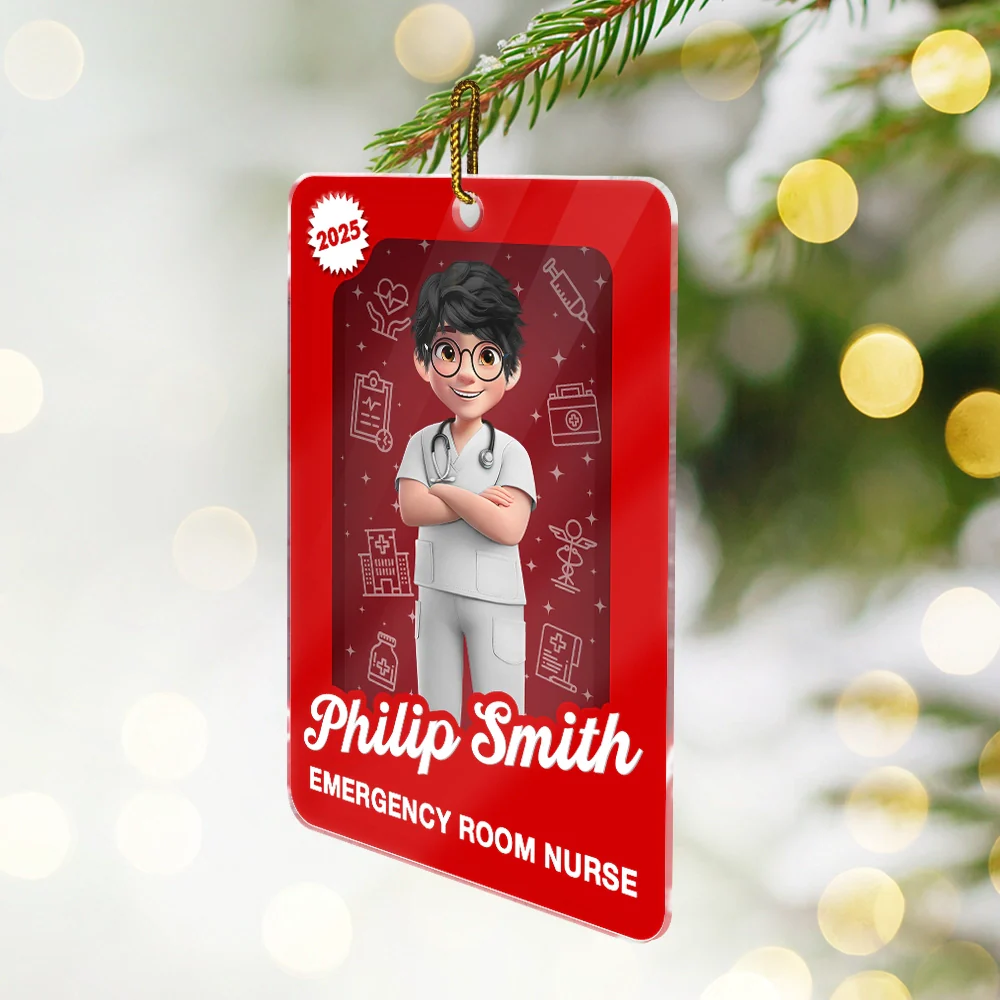 3D Effect Nurse Woman Man Toy Box - Personalized Custom Shaped Acrylic Ornament - Image 2