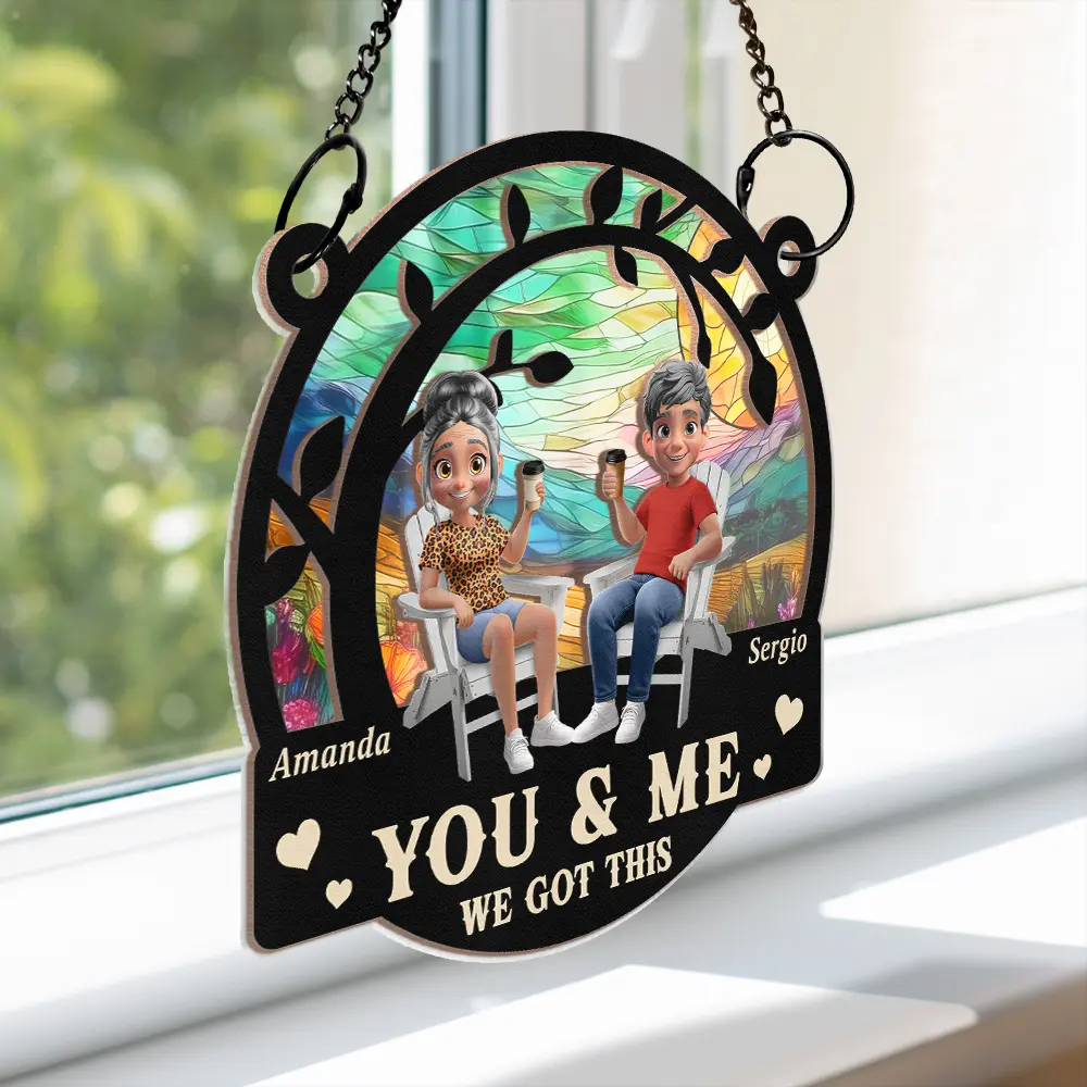 3D Effect Old Couple From Our First Kiss - Personalized Window Hanging Suncatcher Ornament - Image 3