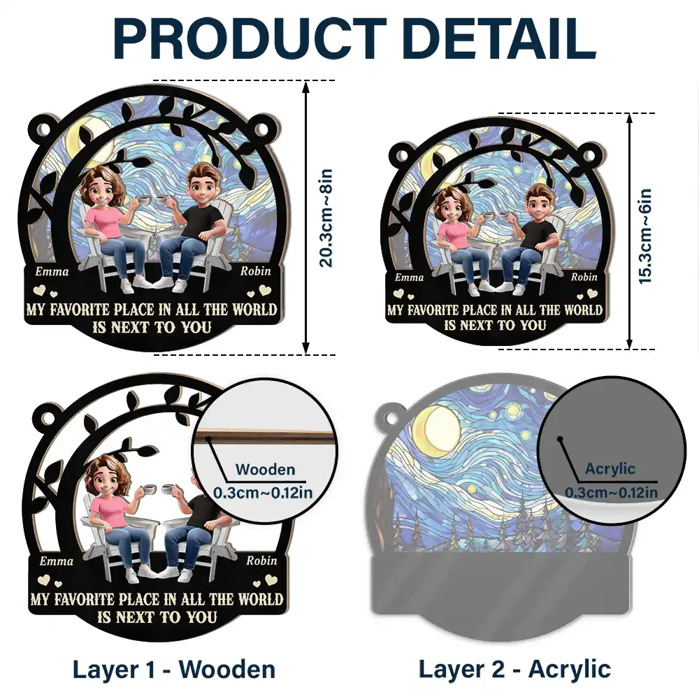 3D Effect Old Couple From Our First Kiss - Personalized Window Hanging Suncatcher Ornament - Image 5
