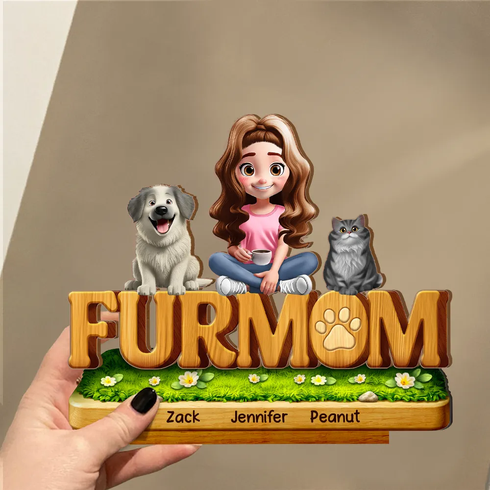 3D Effect Pet Mom Pet Dad - Personalized Custom Shaped Wooden Plaque - Image 3
