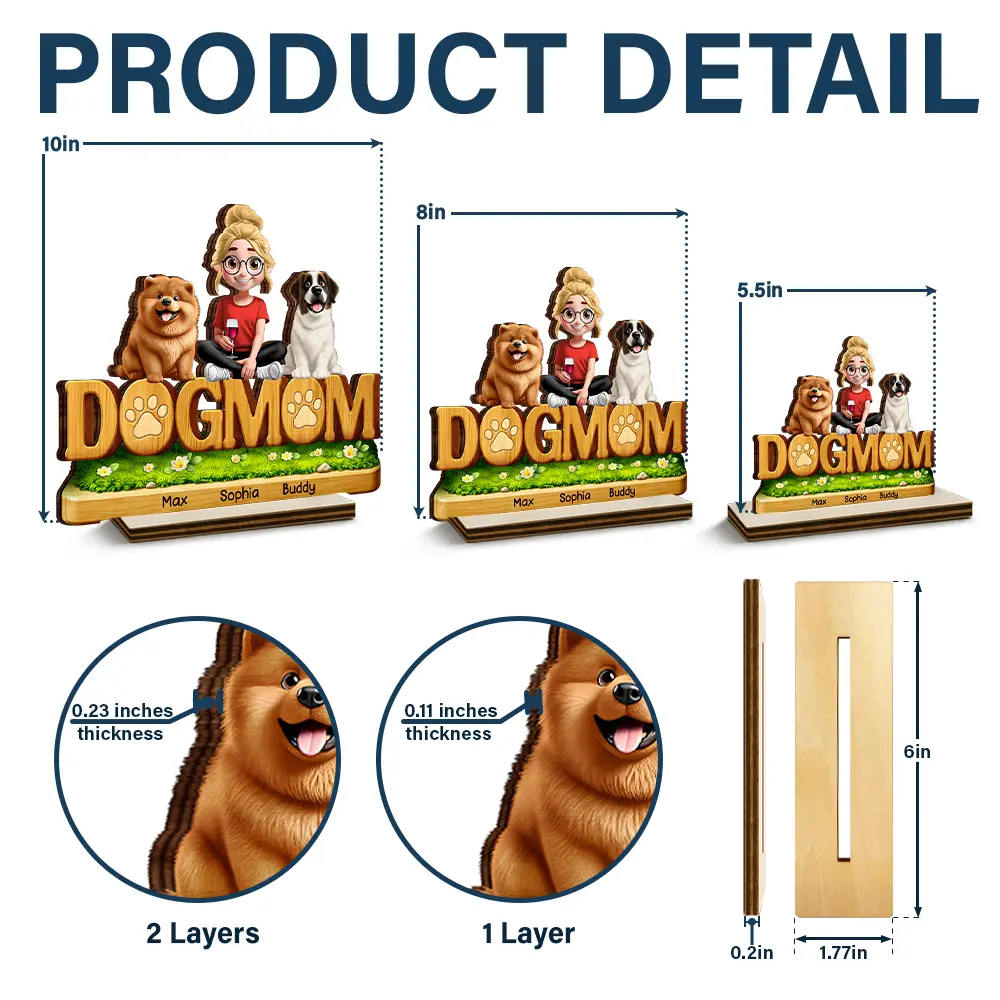 3D Effect Pet Mom Pet Dad - Personalized Custom Shaped Wooden Plaque - Image 4