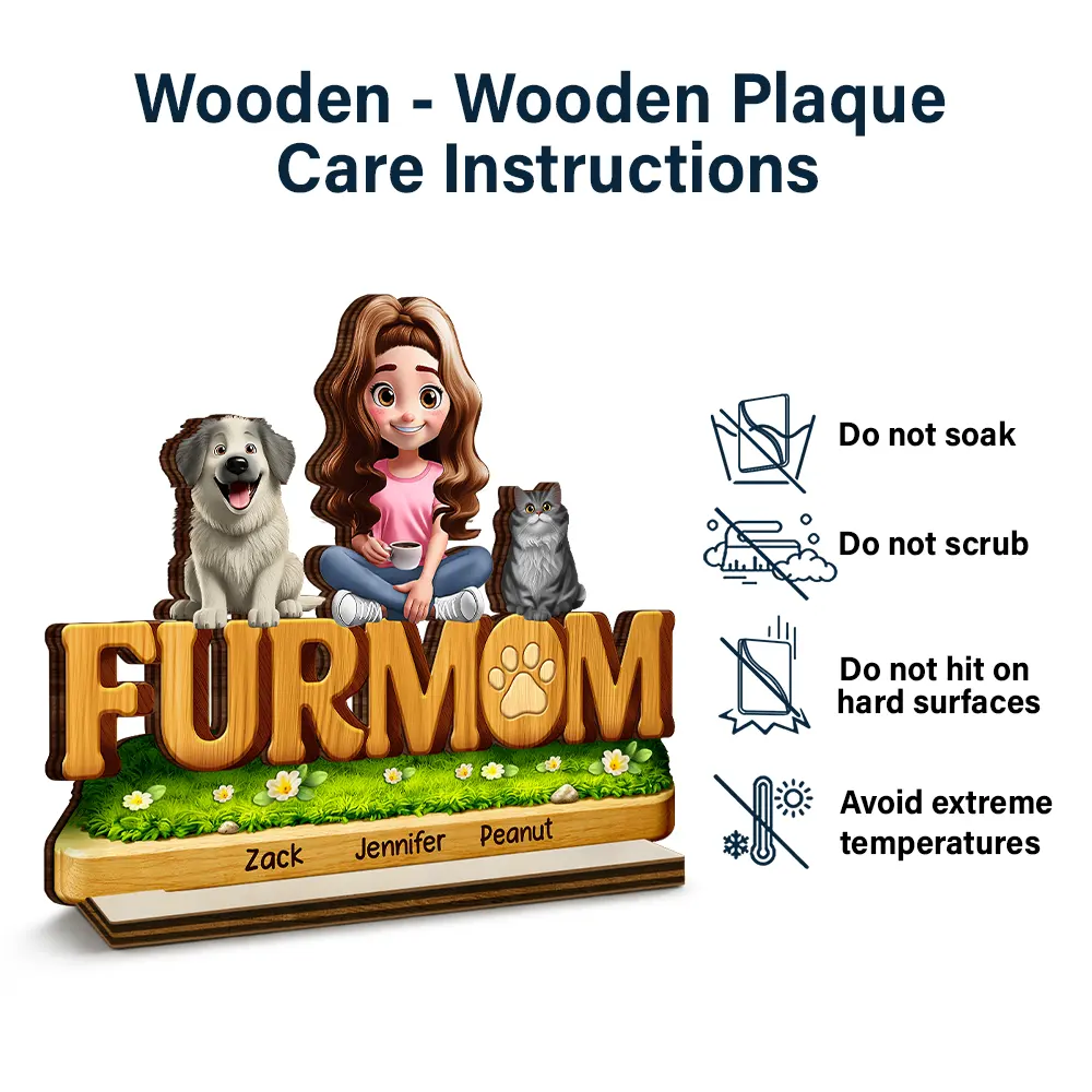 3D Effect Pet Mom Pet Dad - Personalized Custom Shaped Wooden Plaque - Image 6
