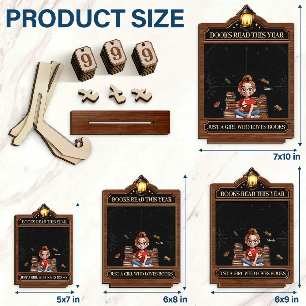 3D Effect Reading Girl Boy Books Read This Year - Personalized 2-Layered Wooden Tracker Sign - Image 4
