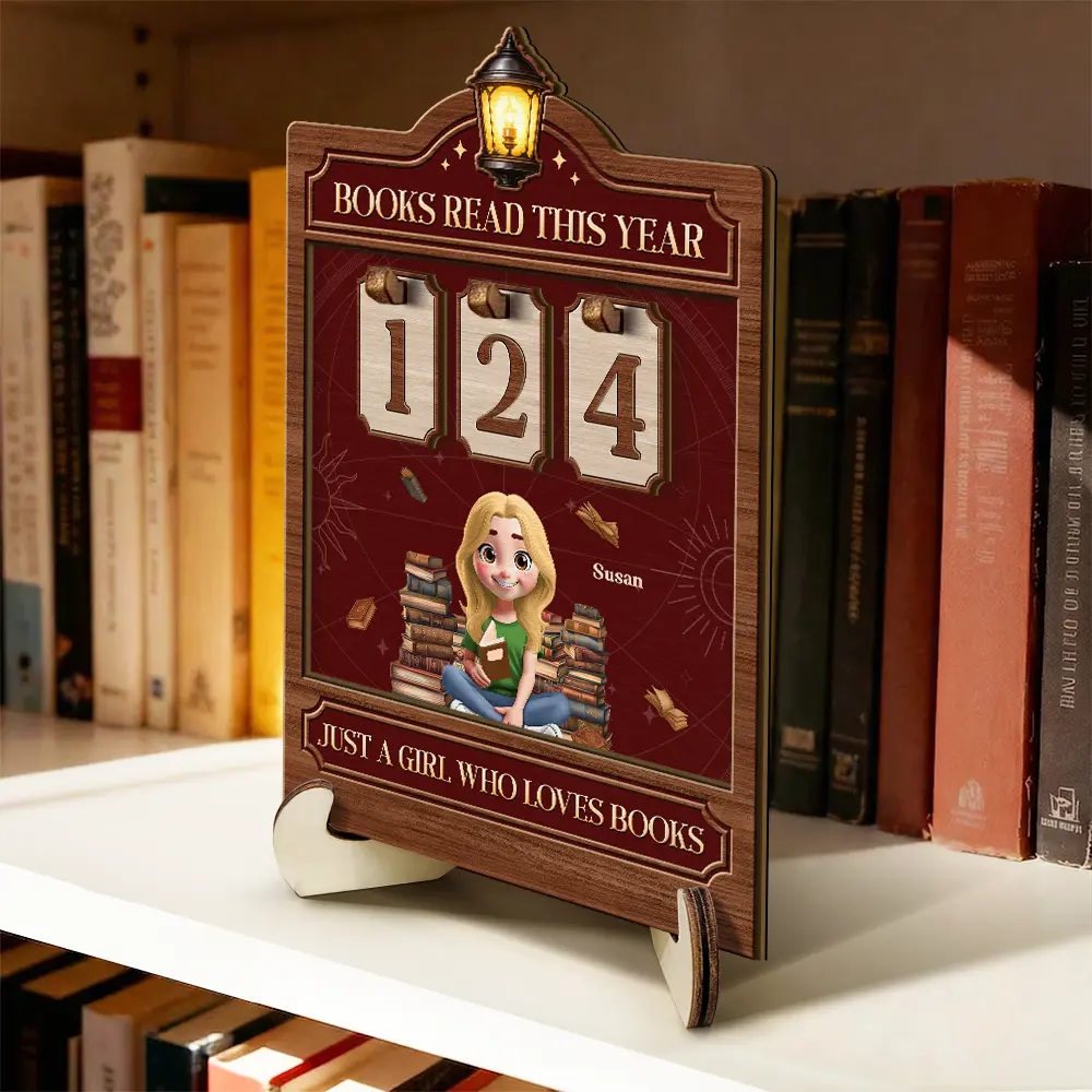 3D Effect Reading Girl Boy Books Read This Year - Personalized 2-Layered Wooden Tracker Sign - Image 6
