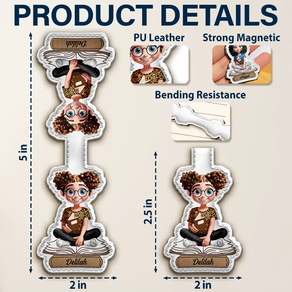 3D Effect Reading Woman Man Kid Family - Personalized Custom Shaped Leather Magnetic Bookmark - Image 7