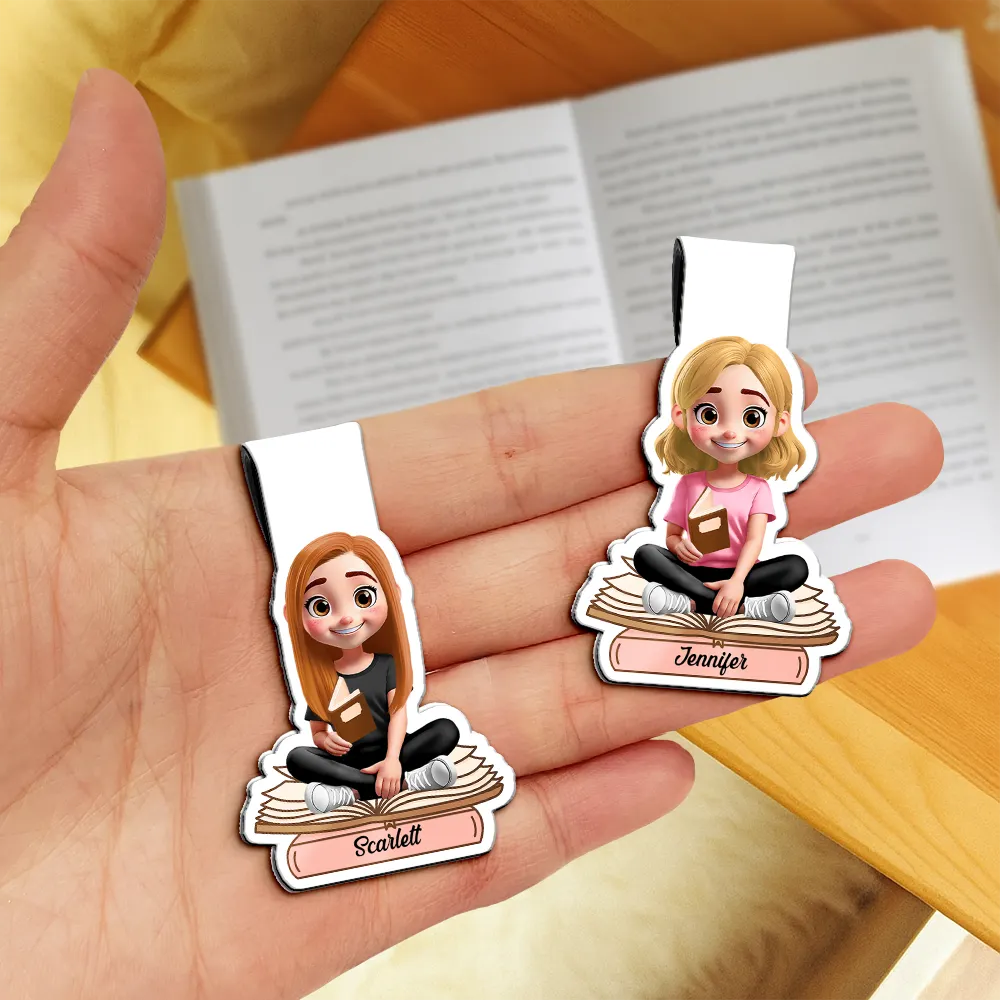3D Effect Reading Woman Man Kid Family - Personalized Custom Shaped Magnetic Bookmark Clip - Image 3
