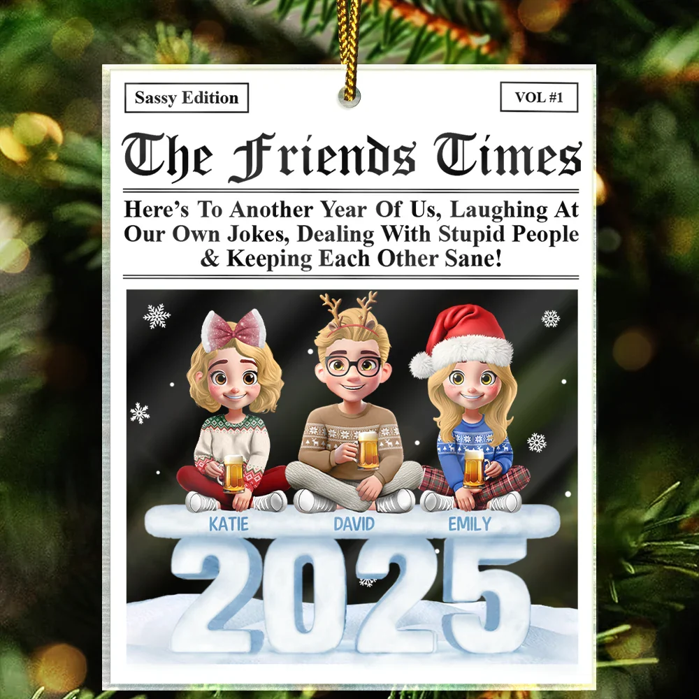 3D Effect Sitting Besties Here's To Another Year Of Us - Personalized Custom Shaped Acrylic Ornament - Image 2