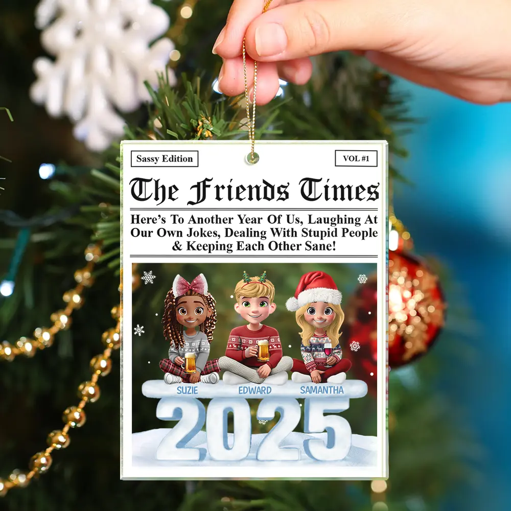 3D Effect Sitting Besties Here's To Another Year Of Us - Personalized Custom Shaped Acrylic Ornament - Image 5