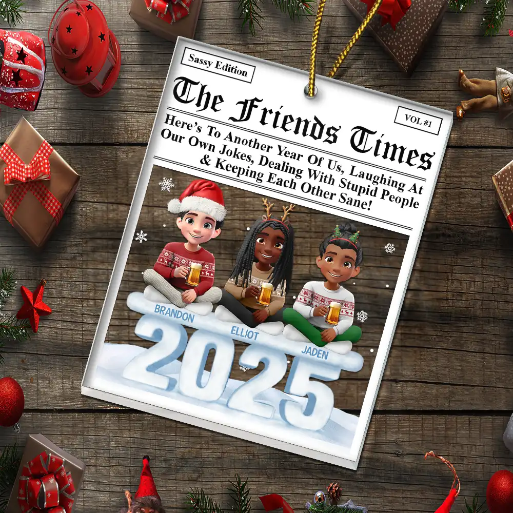 3D Effect Sitting Besties Here's To Another Year Of Us - Personalized Custom Shaped Acrylic Ornament - Image 6