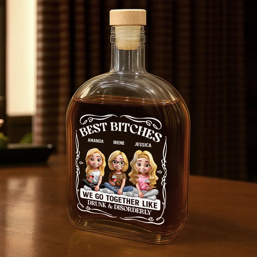 3D Effect Sitting Besties We Go Together - Personalized Whiskey Bottle - Image 2