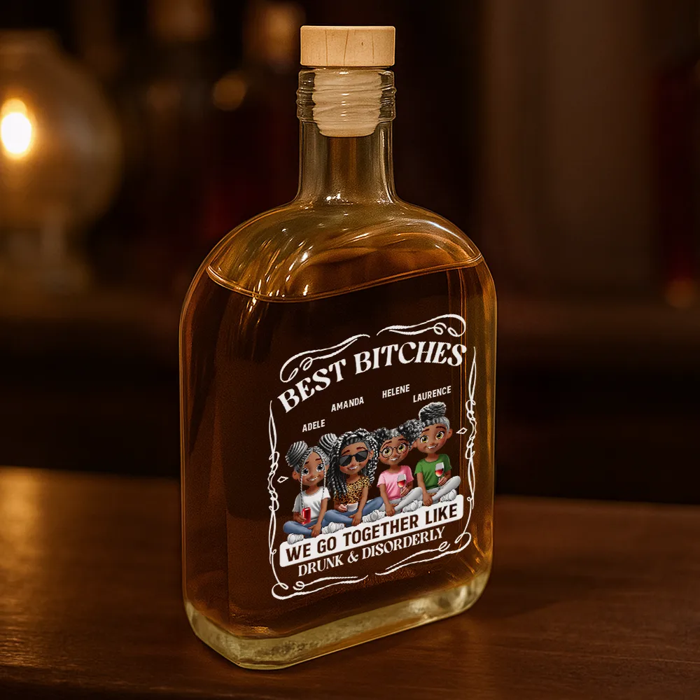 3D Effect Sitting Besties We Go Together - Personalized Whiskey Bottle - Image 3