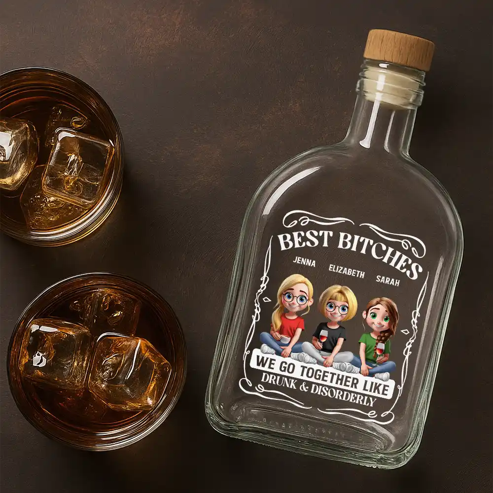 3D Effect Sitting Besties We Go Together - Personalized Whiskey Bottle - Image 4